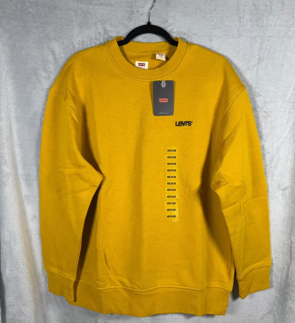 NWT Levi's Men's Crewneck Fleece Lined Sweatshirt Mustard Golden Yellow Medium